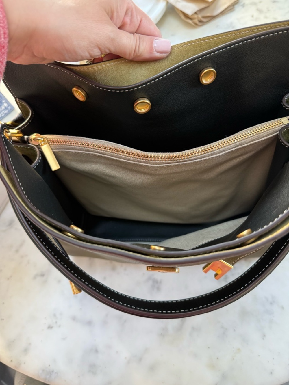 Tory Burch Lee Radziwill Double Bag in Leccio Green with two straps - Picture 12 of 14